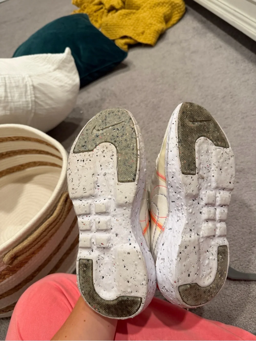 Neutral/Off-White Athletic Sneakers with Orange Accents